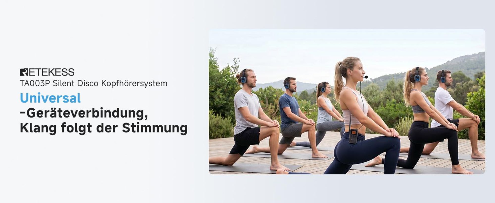 Retekess TA003P-TA004S Kopfhörer für Team-Fitness, Yoga, Freihändig, Hi-Fi-Audioqualität, 12H, Verstellbare Ohrmuscheln, Geeignet für Stille Disco