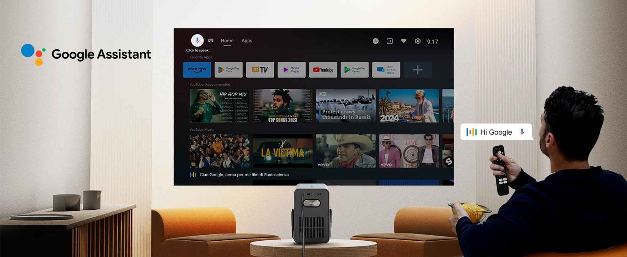 Proiettore ULTIMEA Android TV 11.0 con NETFLIX, supporto per proiettore home cinema 4K 1000 ANSI lumen, Dolby Audio, design con maniglia per il trasporto, serie Poseidon E40 Smart