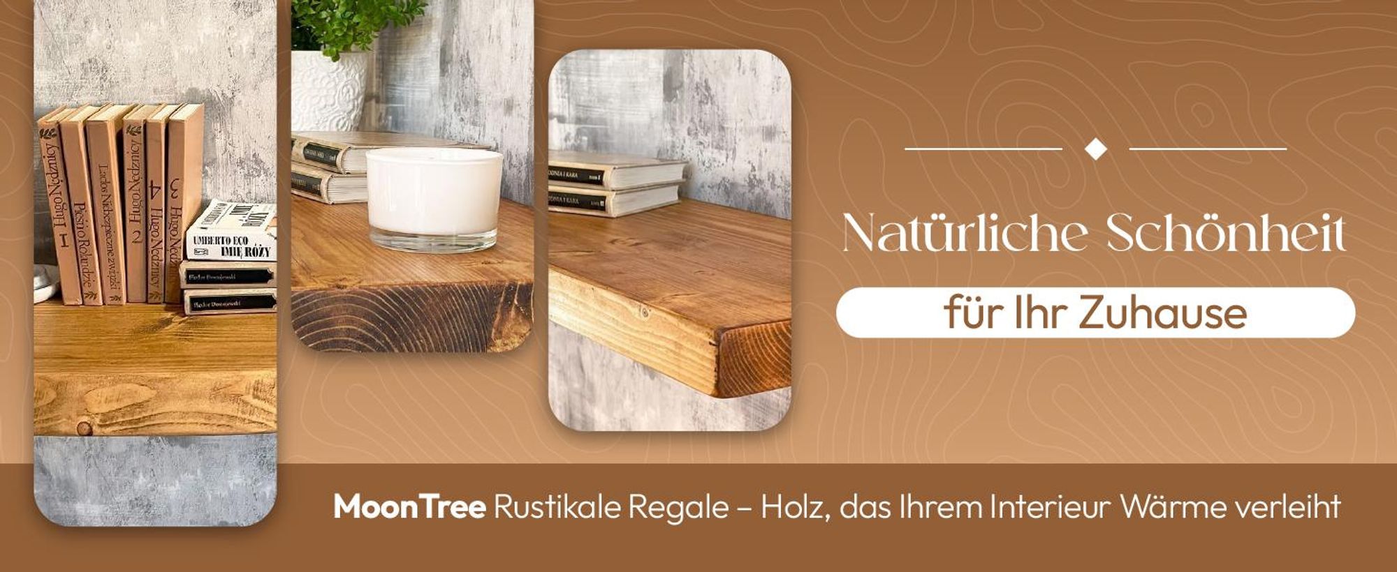 MoonTree | rustikales Wandregal aus Holz Ventura, 40cmx30cmx4.4cm, Dark Oak | Hängeregal, Regalboden, Wandregal Holz für Wohnzimmer, Küche & Flur