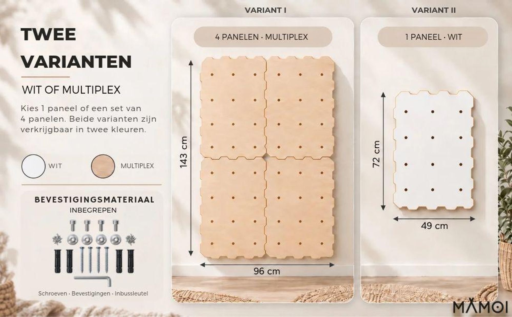 MAMOI® Houten klimmuur voor binnenshuis met 16 klimgrepen | Klimset met panelen en grepen | Meerdere lagen hout | 100% milieuvriendelijk