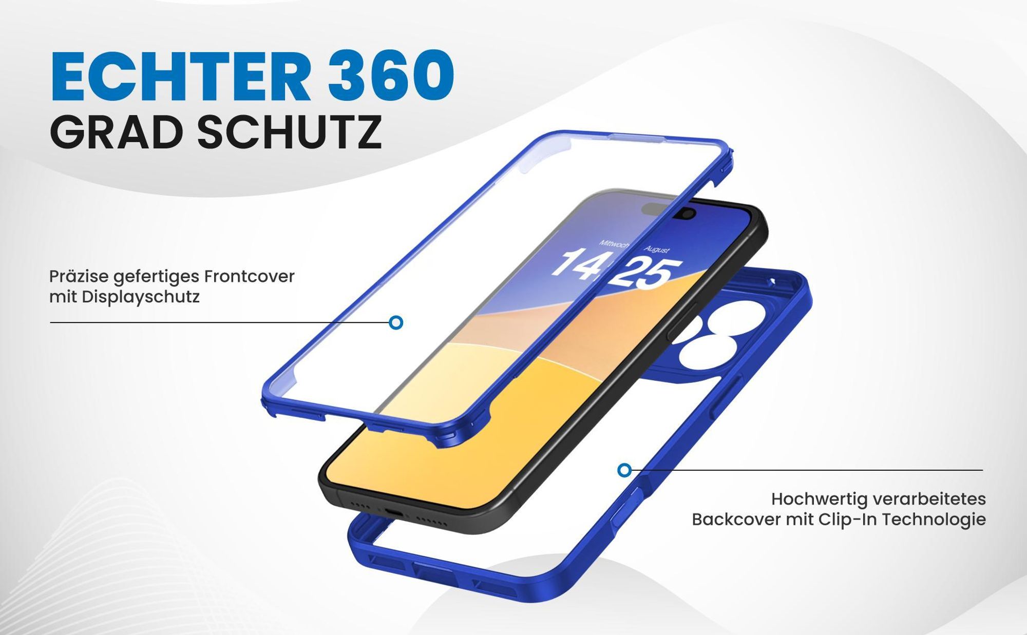 Blaues 360 Grad Case für Apple iPhone 17 Pro mit Schutz von beiden Seiten