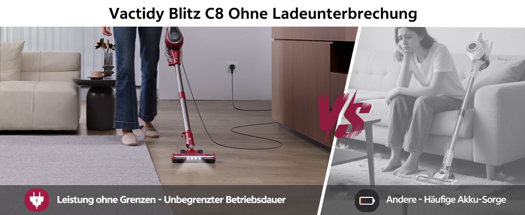 Vactidy C8 Staubsauger mit Kabel 7m/60kPa/600W Handstaubsauger 1,5L Beutelloser Staubbehälter, Antiverhedderungs-Bürste für Böden Teppiche Tierhaare