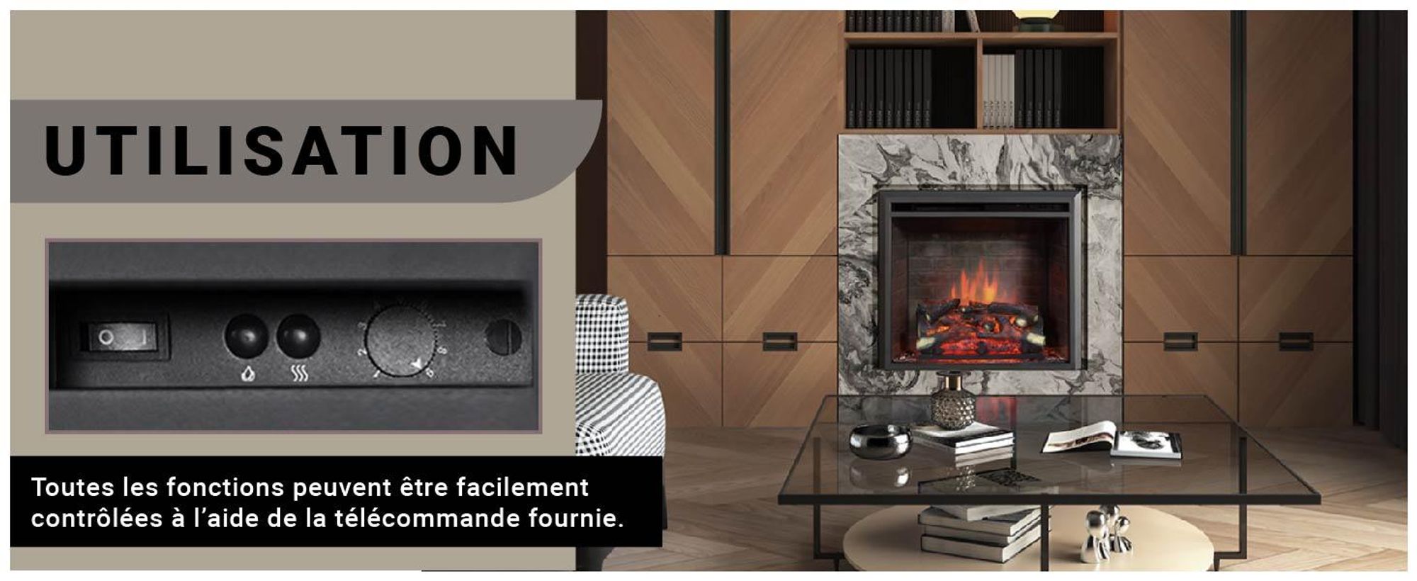 Cheminée électrique encastrable BALDERIA Calida 26 – Puissance de chauffage jusqu'à 2 000 W, noire