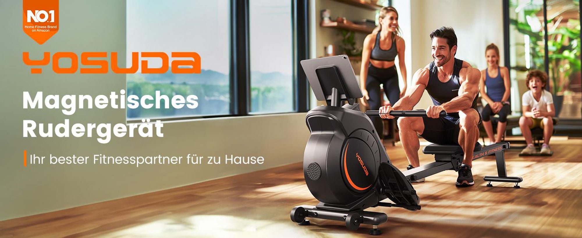 YOSUDA Rudergerät  | Leise Magnetische Rudermaschine mit 16 Stufen Widerstand, LCD-Display, App-Verbindung & bis zu 160 kg Belastung