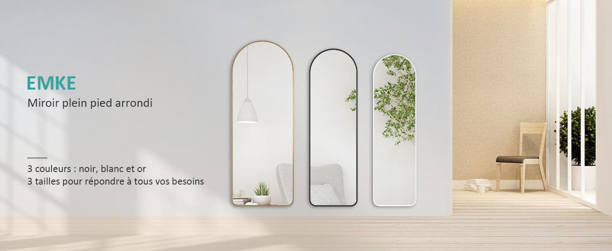 EMKE Miroir sur pied 160x60cm Miroir corps entier blanc Cadre aluminium Miroir bombé Miroir d'habillage avec film à fenêtre anti-explosion