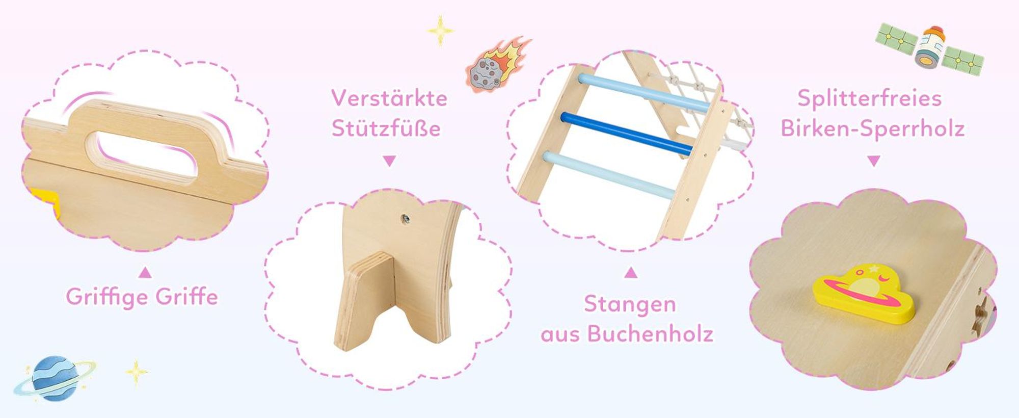 COSTWAY Dreieck-Kletterset, faltbares Dschungelturngerät mit Bogen, Rampe, Kletterer, Blöcken&Labyrinthspiel, Holz-Spielzeug, Montessori-Spielzeug
