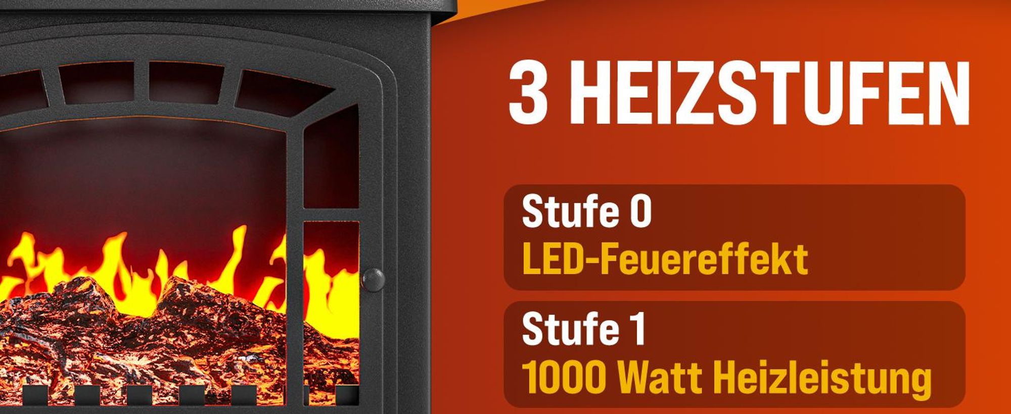 Monzana Elektrokamin mit Heizung 2000W Heizlüfter LED Flammeneffekt Schwarz