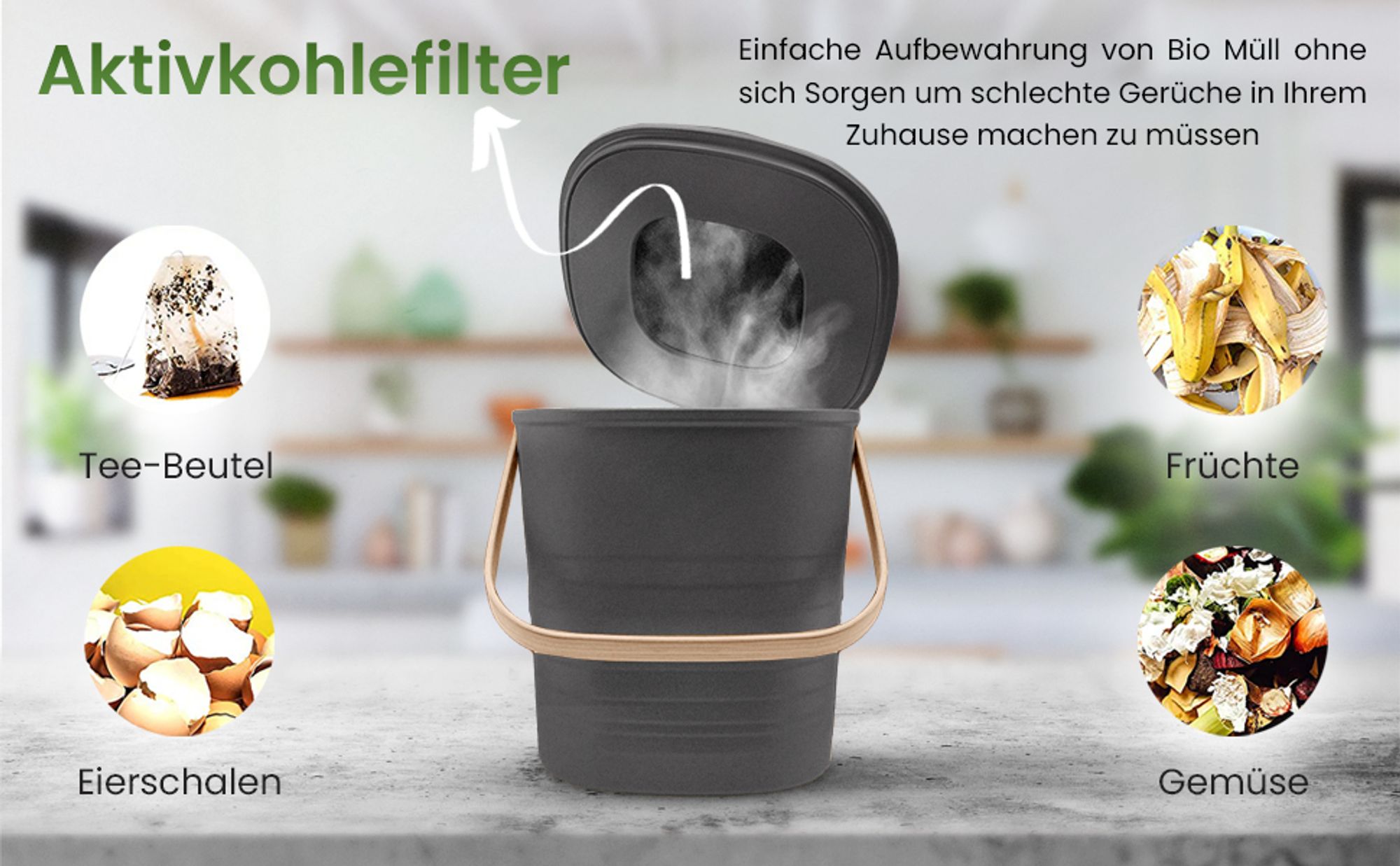 YourCasa® Komposteimer - Biomülleimer Küchefür Biomüll - nachhaltiger  Mülleimer 4L Anthrazit