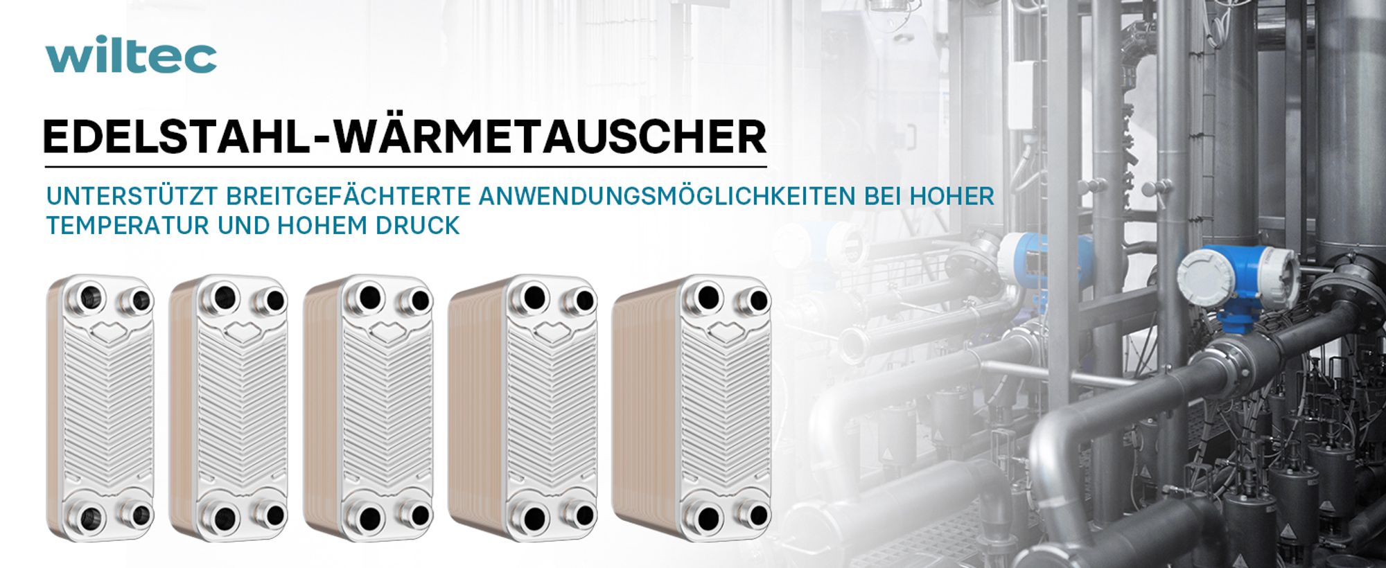 Wiltec Wärmetauscher 10 Platten, max. 22 kW, 4 m³/h 0,18 l je Durchgang, Plattenwärmetauscher aus Edelstahl als Wärmeüberträger