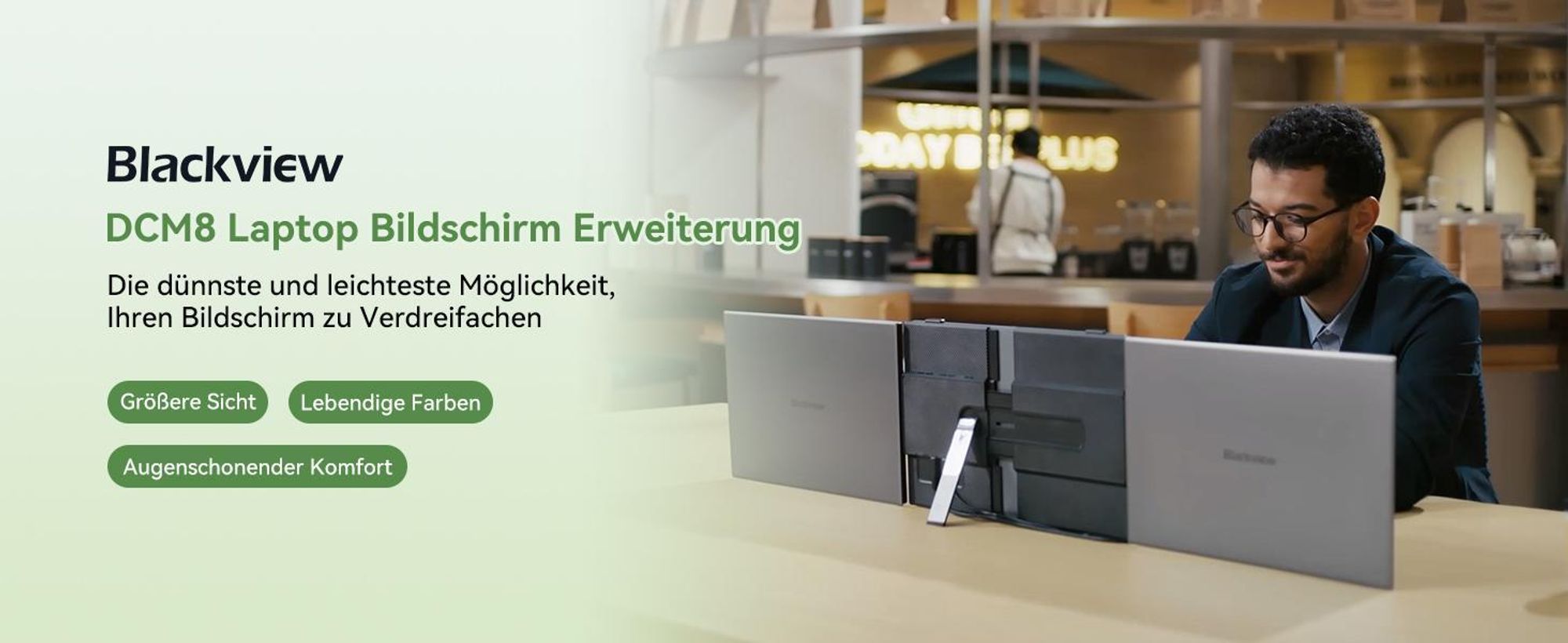 Blackview Tragbarer Monitor 8 15,6" FHD+ IPS, 4,6mm dünn, 1,2kg, Plug & Play USB-C, 100W Reverse Charging, support Laptop/PC/Handy/Mac/Switch/PS5/Xbox