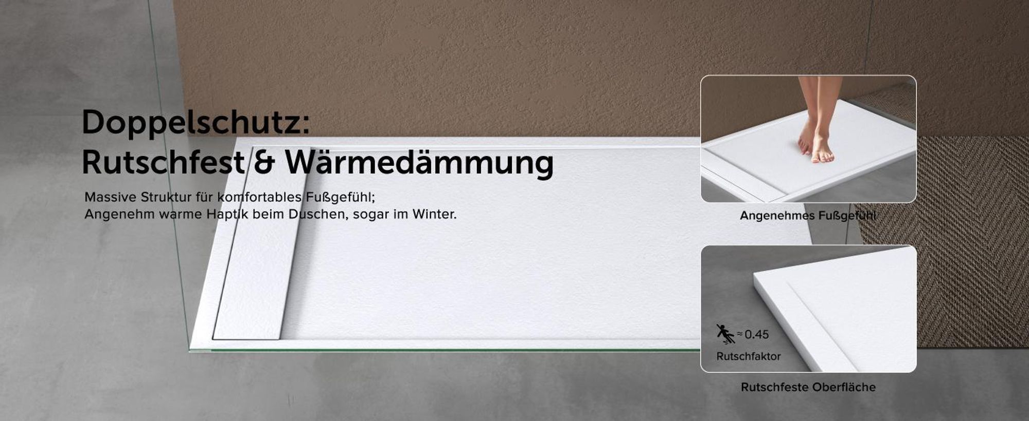 doporro Duschtasse Duschwanne 90x100x3cm aus Mineralguss in Weiß Rechteckig DIN für bodenebene Montage geeignet inkl. Ablaufgarnitur Geoma10