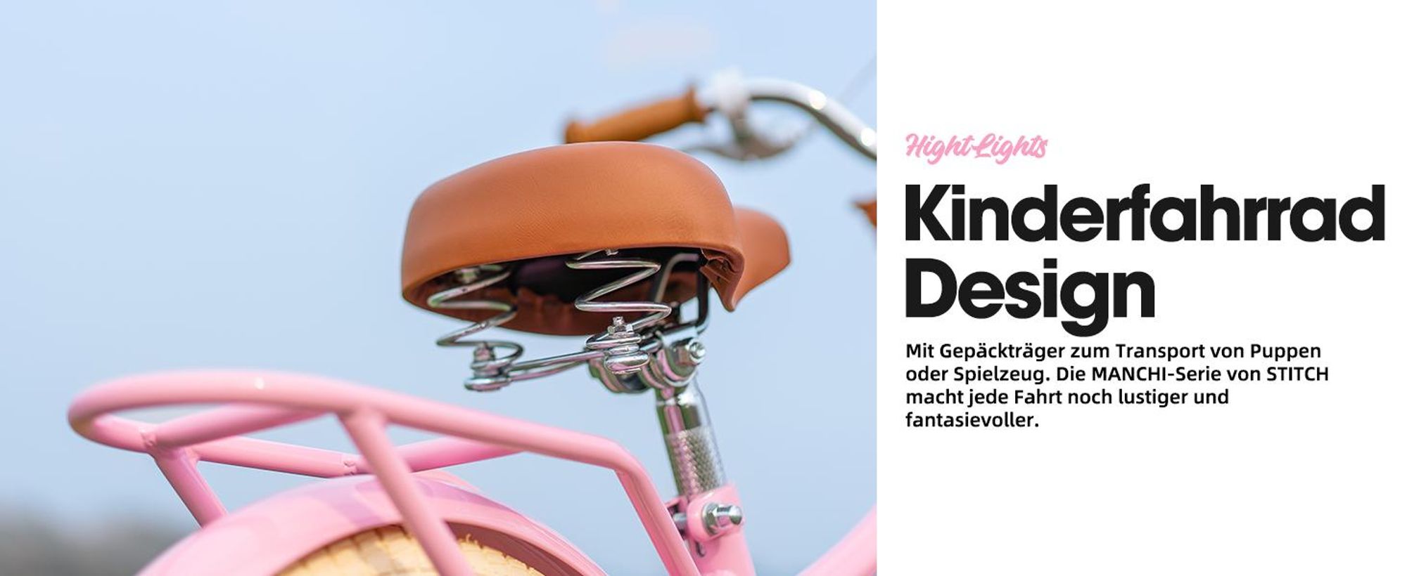 STITCH 12 & 14 & 16 & 18 Zoll Mädchenfahrrad mit Korb, Klingel, Stützrädern, Gepäckträger,   Kinderfahrrafür 2-9 Jahre alte Mädchen & Jungen, Rosa