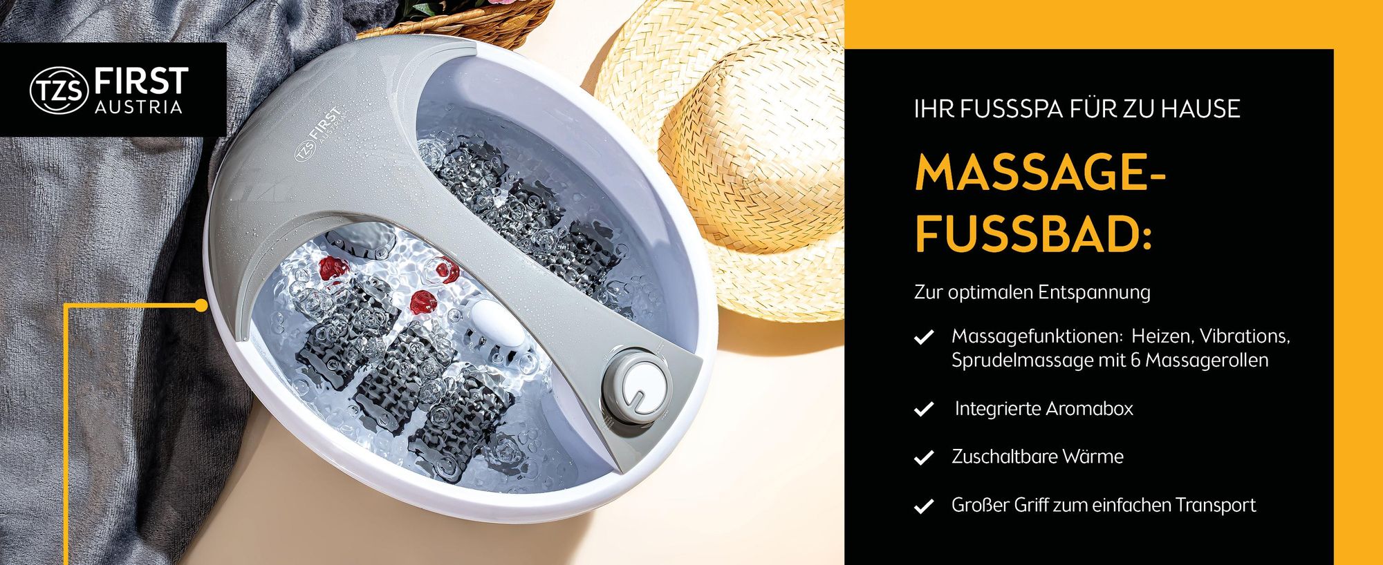 TZS First Austria - Fußsprudelbad 450W - 3 Programme & 6 Massagerollen - Infrarot- und Heizfunktion