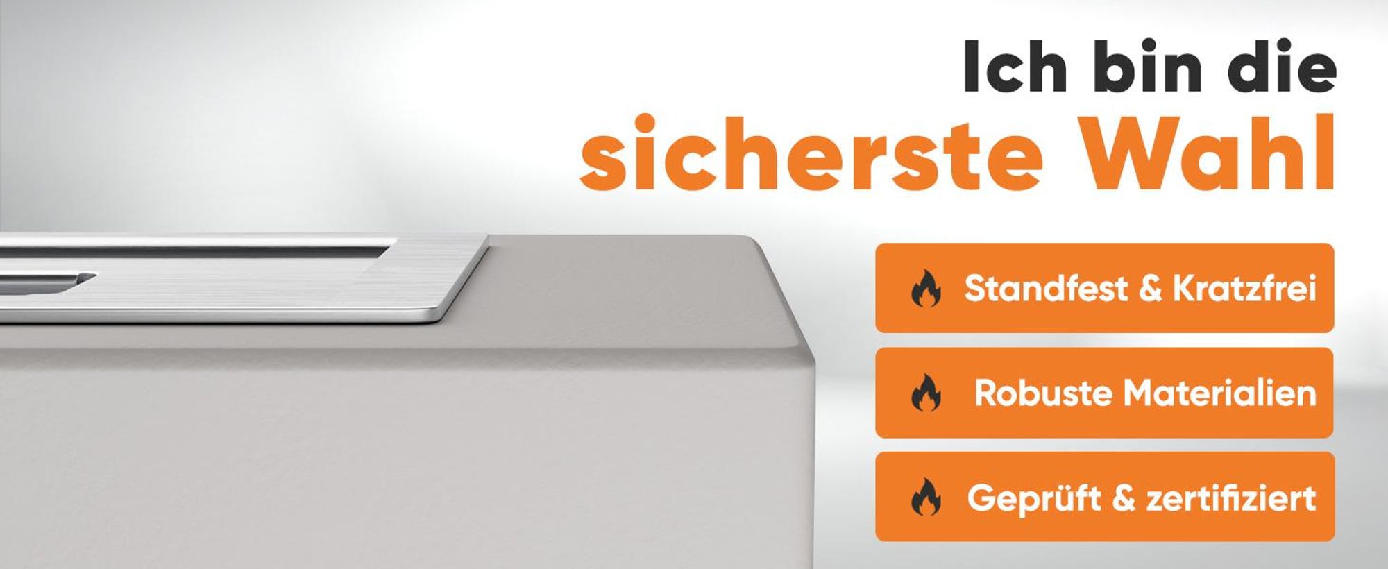 Flammtal Outdoor Bioethanol Tischfeuer XXL aus Beton, Hochwertiger Tischkamin mit verstellbarer Flamme – Tischkamin für Balkon, Terrasse & Garten