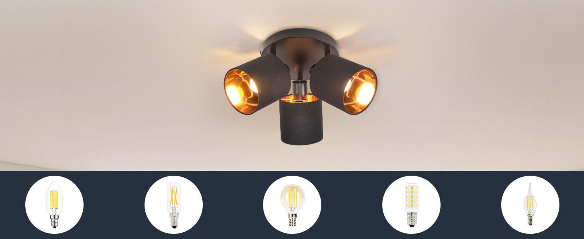 ZMH Deckenleuchte 3 Flammig Deckenlampe Schwarz Rund Deckenstrahler Vintage Deckenspot LED Wandstrahler Schwenkbar 350° E14 (ohne Leuchtmittel)