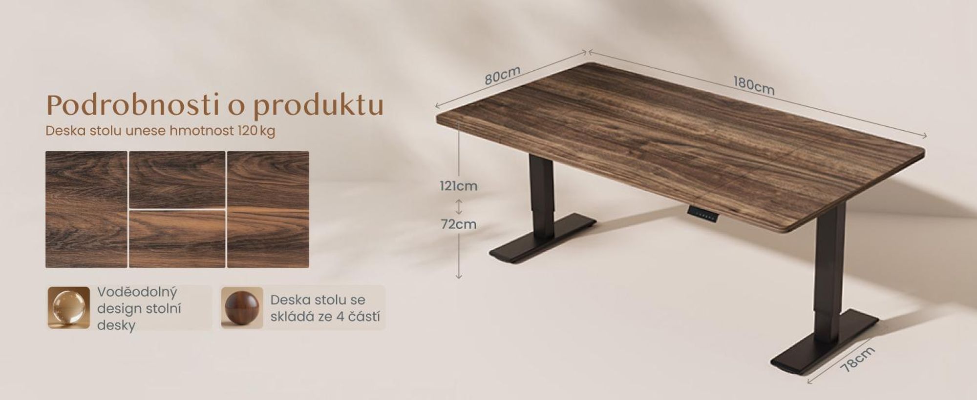 FLEXISPOT QB2 Výškově nastavitelný elektrický stůl 180 x 80 cm, 2 SILNÉ MOTORY, nosnost 120 kg, ochrana proti kolizi, 4 paměťové funkce (hnědý)