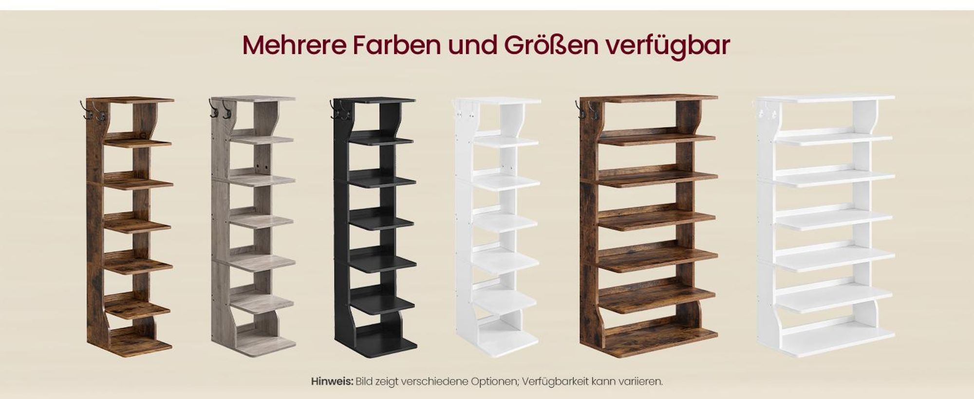 VASAGLE Schuhregal mit 7 Ebenen, Platzsparendes Standregal aus Holz, 52 x 30 x 110,5 cm, Weiß