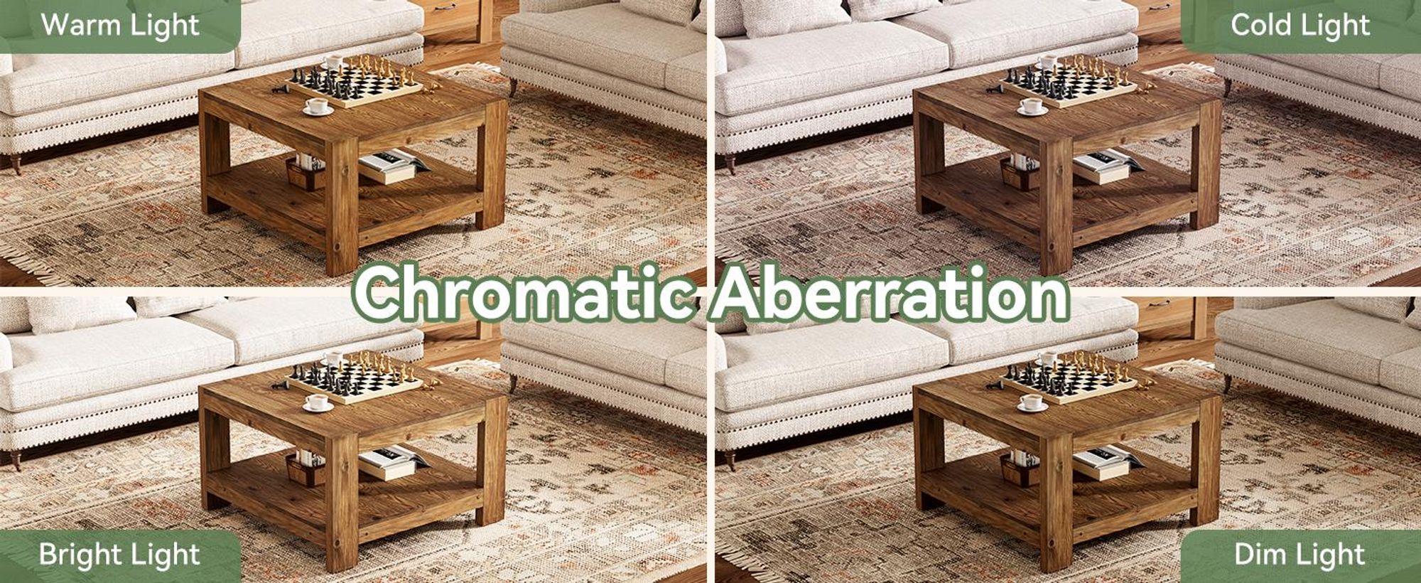 Tribesigns Massivholz Couchtisch Quadratisch 80 x 80 cm, Landhausstil Wohnzimmertisch mit Stauraum Braun, 2-stöckiger Kaffeetisch für Wohnzimmer, Büro