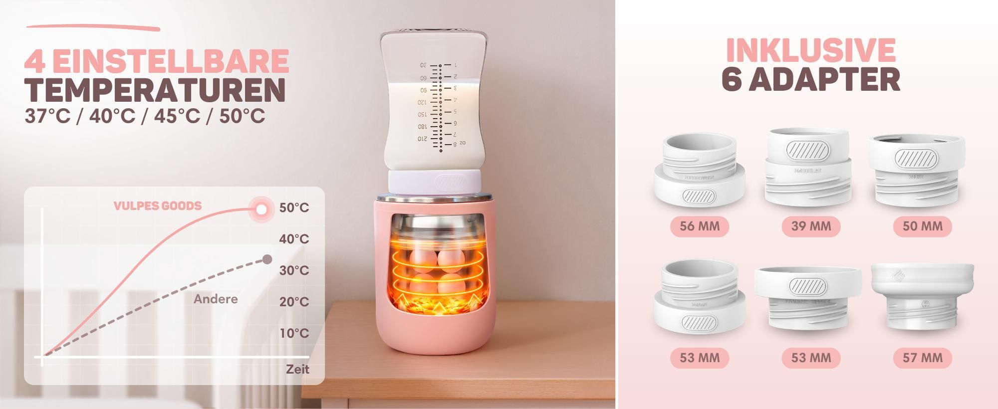 Babyflaschenwärmer mit 4 Temperaturen und 6 Adaptern für viele Flaschen
