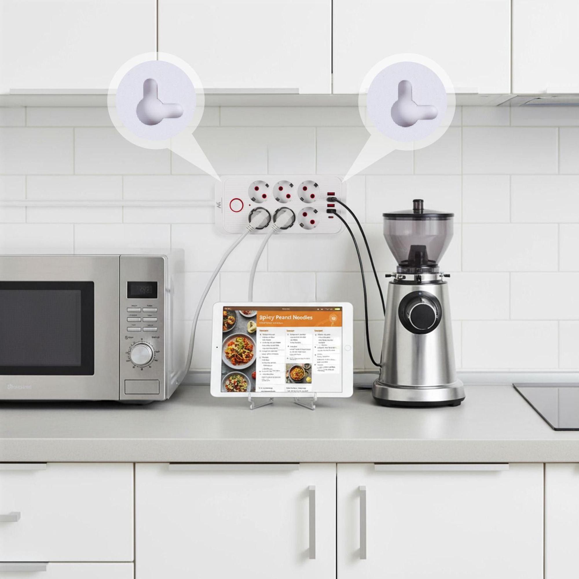 Maclean Steckdosenleiste 6-fach Verlängerungskabel + 4xUSB 110-240V AC 50/60Hz 2,1A max 2500W 1,5 m weiß MCE389 W