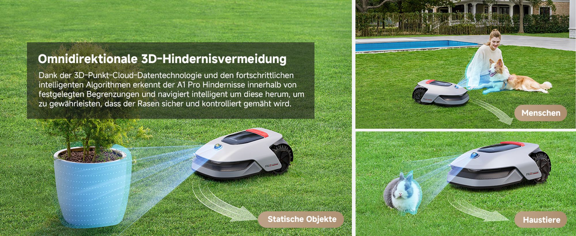 Dreame Intelligenter Mähroboter A1 Pro, Drahtloser Umfang Mähroboter, App-Steuerung, Intuitive Zonenverwaltung, Intelligente Hindernisvermeidung