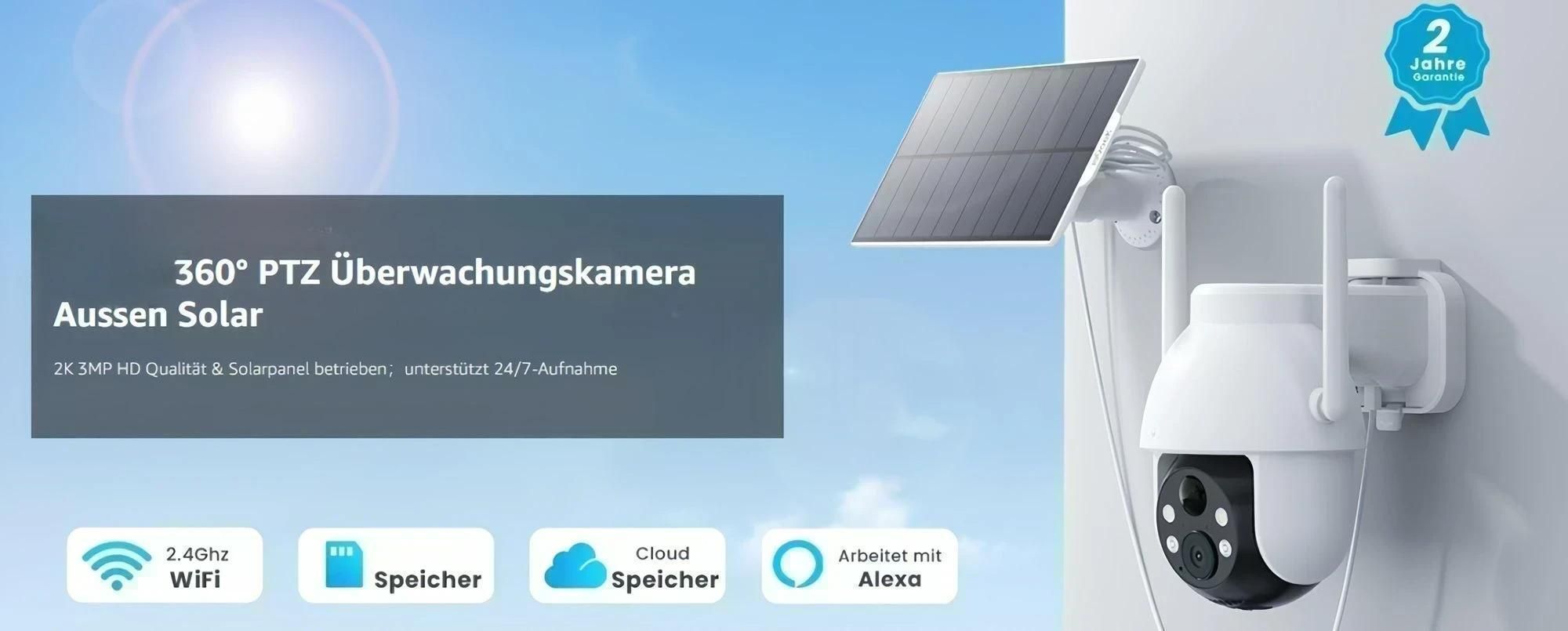ZREE Überwachungskamera Aussen Akku - 2K Kamera Überwachung Aussen Solar 360° WLAN Kamera Outdoor Kabellose Aussenkamera mit Farbige Nachtsicht, PIR