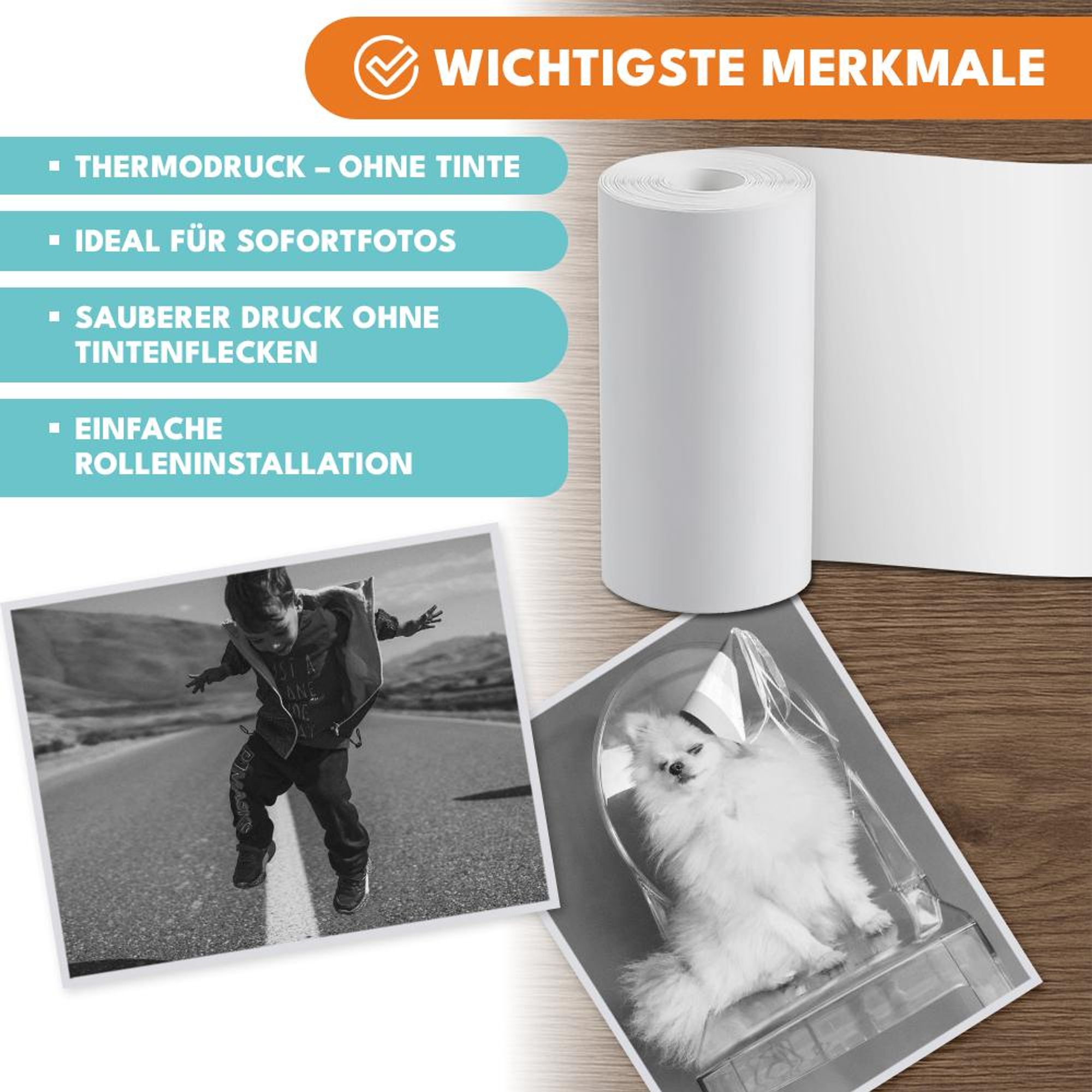 KRUMAD Thermopapier für Kinder Sofortbildkameras - 5 Rollen, 57x25mm - Tintenloses Fotodruckpapier für Kinderkameras - Ideal für Sofortbildkameras