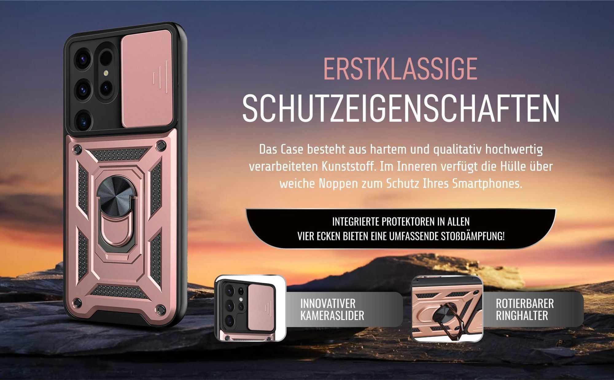 Handycase in Rosegold für Samsung Galaxy S24 Ultra mit Ringhalter