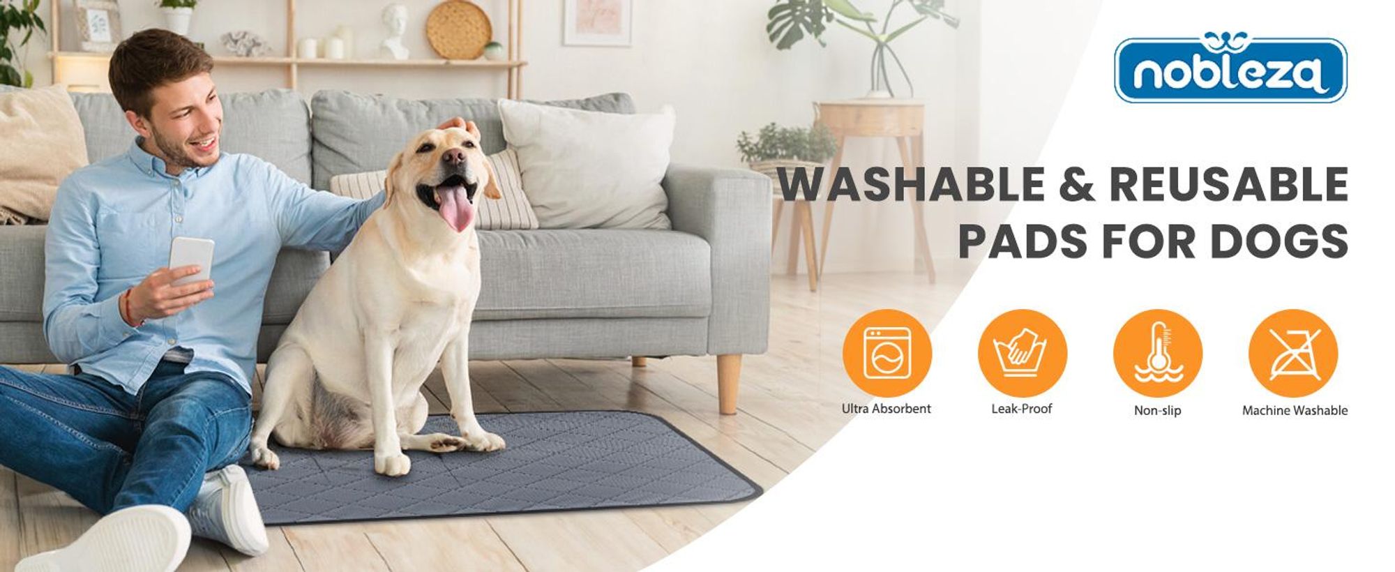 Nobleza 2 Stück Welpenunterlagen Waschbar, 90 x 80 cm Wiederverwendbare Matten für Hunde, Schnell Absorbierend Puppy Training Pads für Sofa und Boden
