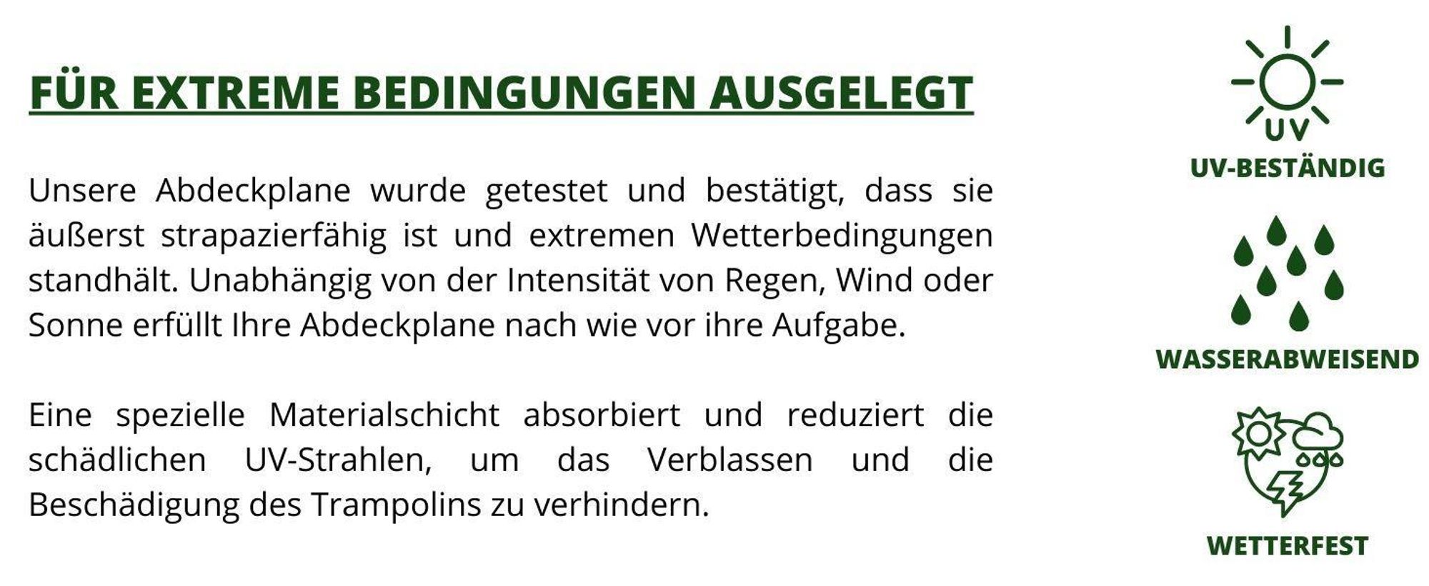 Trampolin Abdeckung | Regenabdeckung wetterfest, reißfest & UV-beständig | Outdoor Wetterschutzplane Ø 244/305/366/427 cm Trampolinschutz Abdeckplane