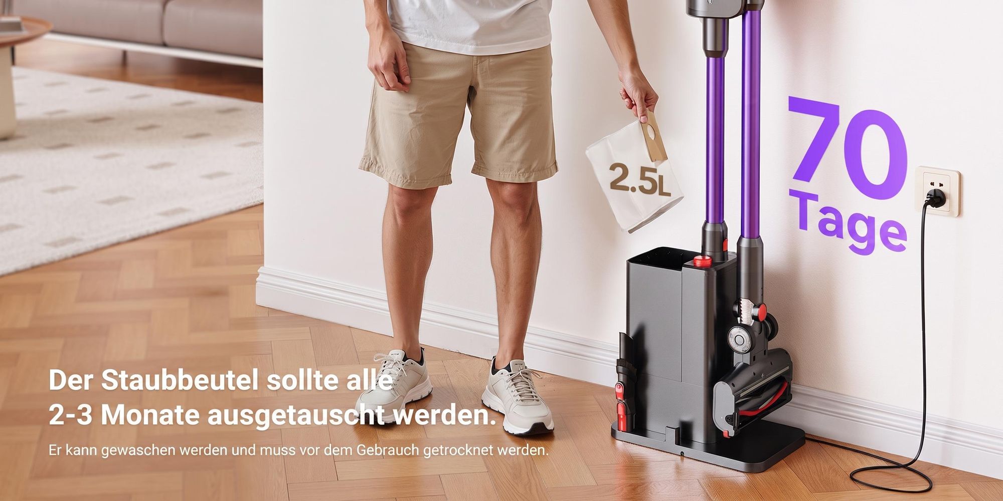 Lubluelu X1000 Akku Staubsauger 27000Pa Kabellos 60Min Laufzeit Automatische Staubaufnahme 6-Fach Filtersystem Anti-Haar-Verwicklung für Hartboden