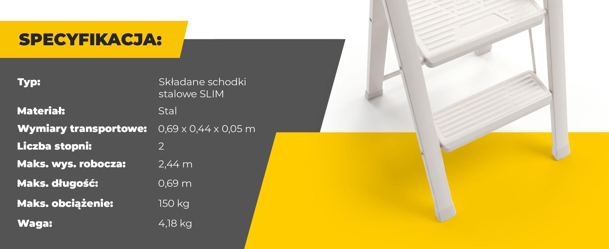 Drabest | Schodki pomocnicze - Model Slim - 2 stopnie - Składane - Maksymalne obciążenie 150 kg - Kolor kremowy