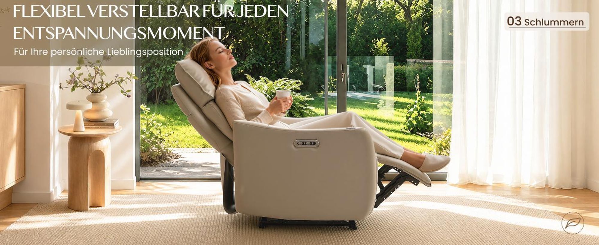 FLEXISPOT Lune Pro Elektrischer Relaxsessel, Doppelmotor, Echtleder, 180° Liegefunktion, 3-fach Kopfstütze, USB-Anschluss & 360° Schwenktisch, Beige