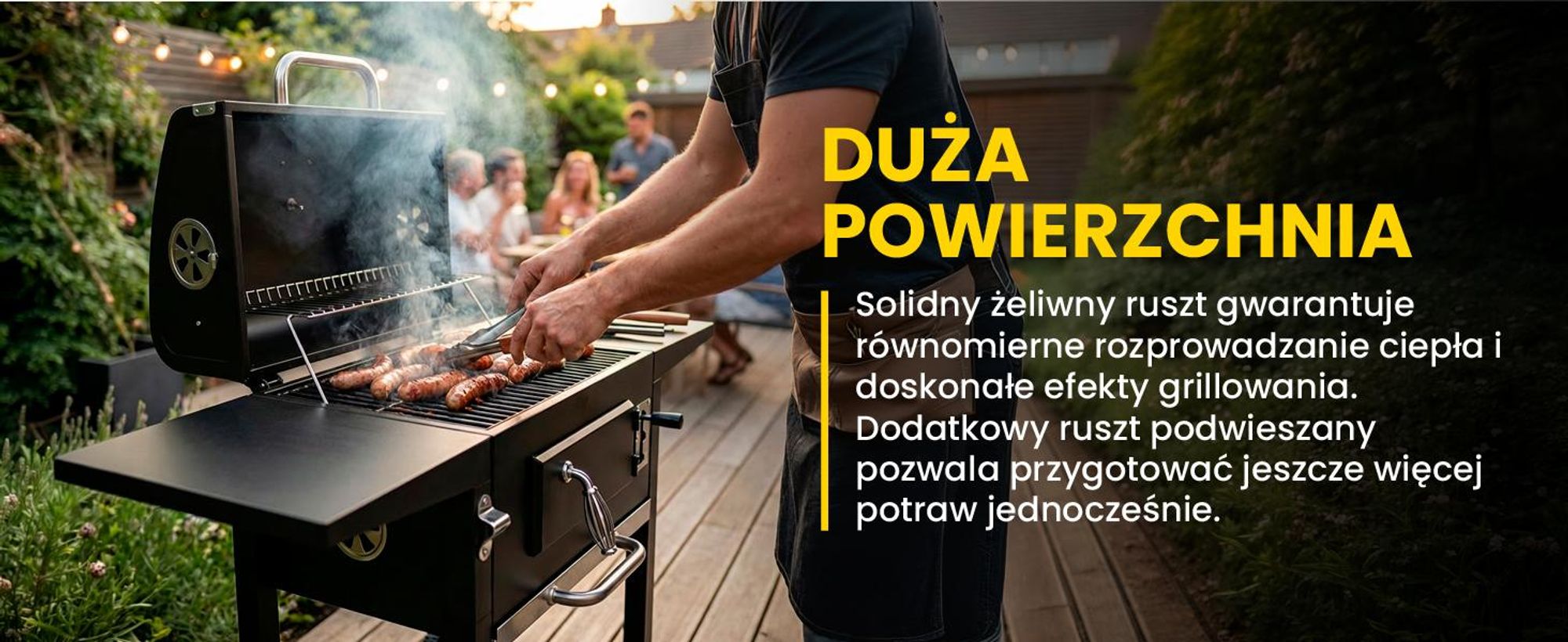 Wygodny przenośny grill węglowy na kółkach z pokrywą i żeliwnym rusztem i termometrem