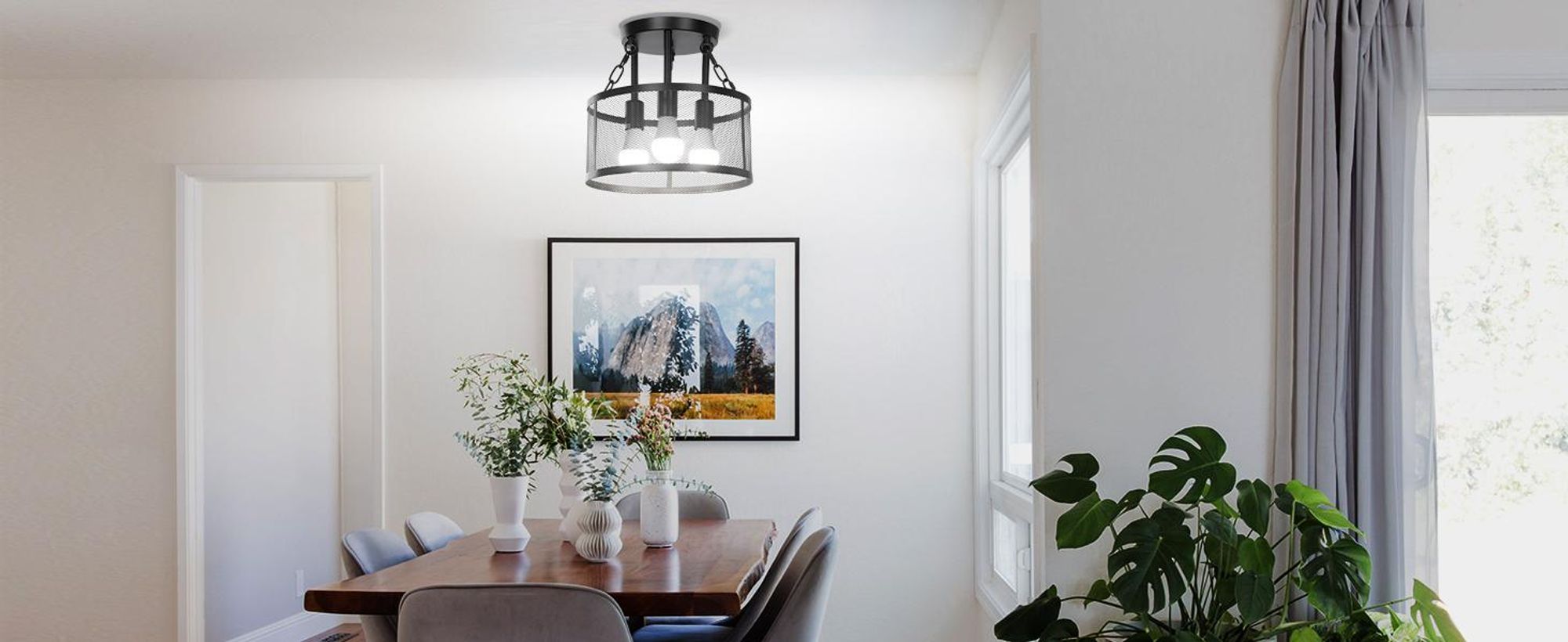 Modern Deckenleuchte Schwarz Metallrahmen 3-Flammige E27 Deckenlampe Küche Flur Wohnzimmer Schlafzimmer Esszimmer