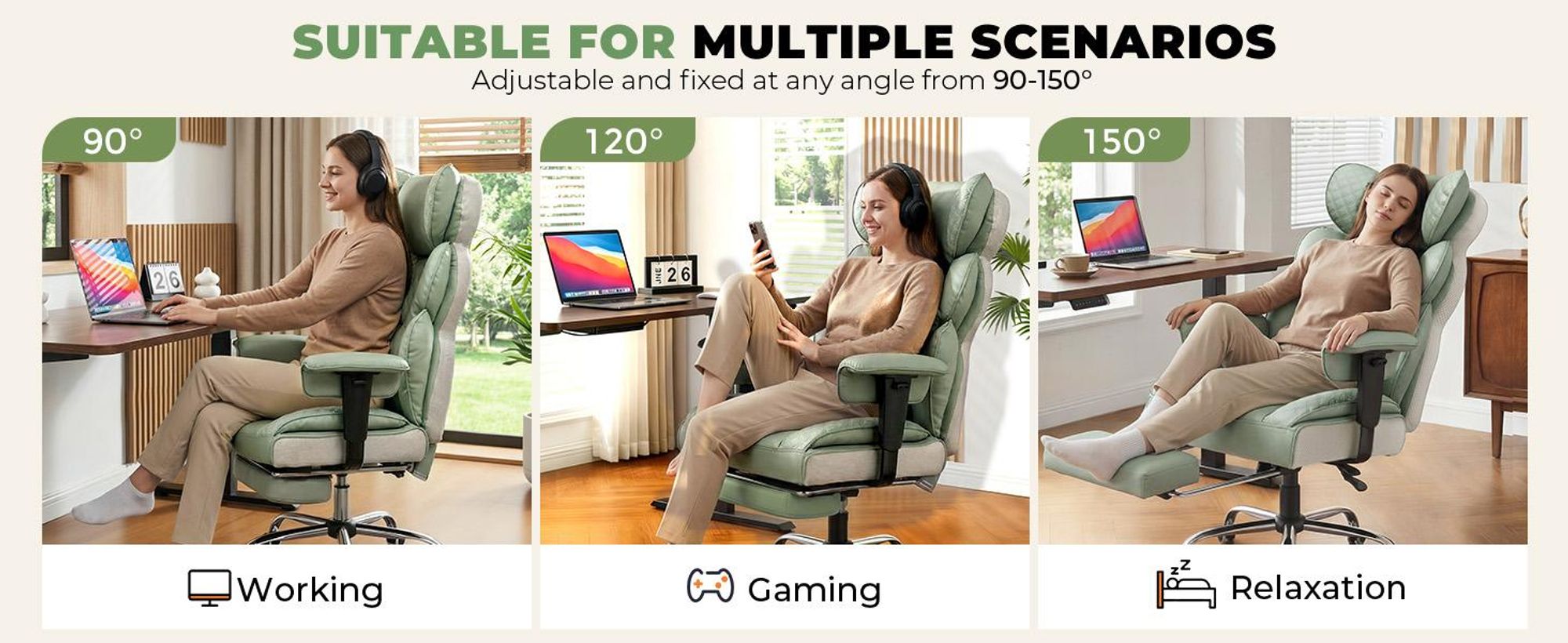 COMHOMA Chaise de gaming ergonomique, chaise de bureau 180 kg, avec soutien lombaire et repose-pieds réglables, design hybride en cuir synthétique et maille, fauteuil de direction