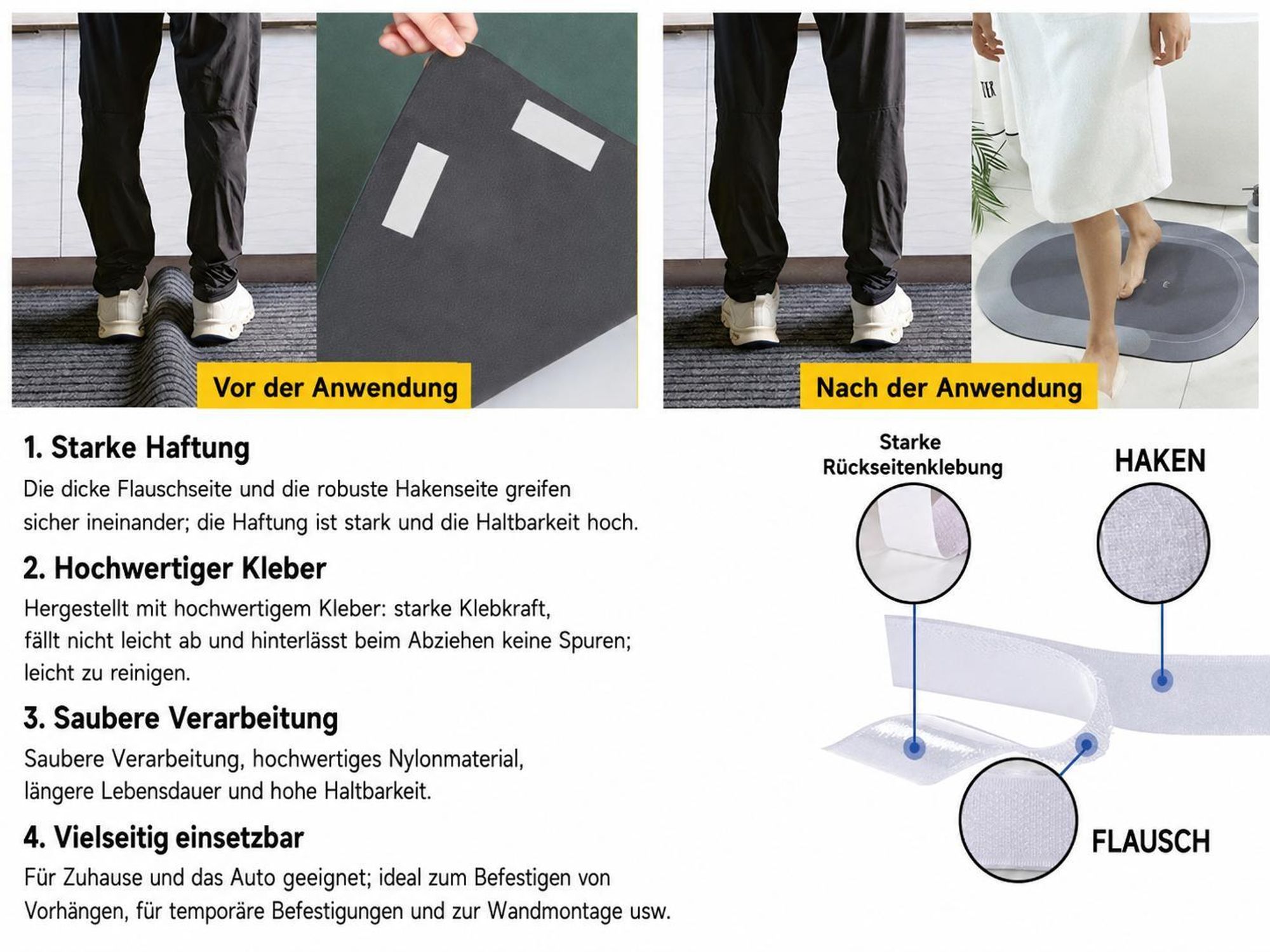 Klettband selbstklebend extra stark - 10 Meter lang, 2cm breit - für Fliegengitter, Klett-Hakenband, Flauschband, Klettverschluss Band, Weiß