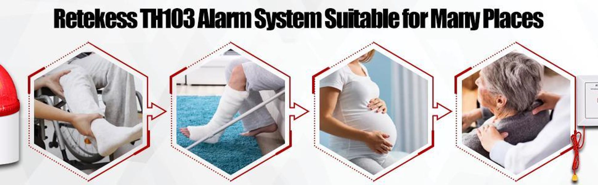 Retekess TH103 Domowy system alarmowy, wodoodporny przycisk alarmowy z kablem SOS, przycisk alarmowy dla seniorów