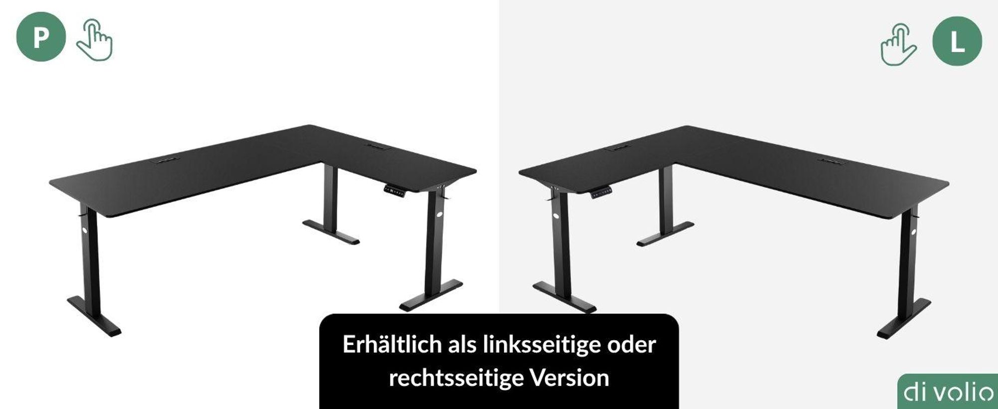 di volio Eckschreibtisch Trani rechts – elektrisch, höhenverstellbar, schwarz