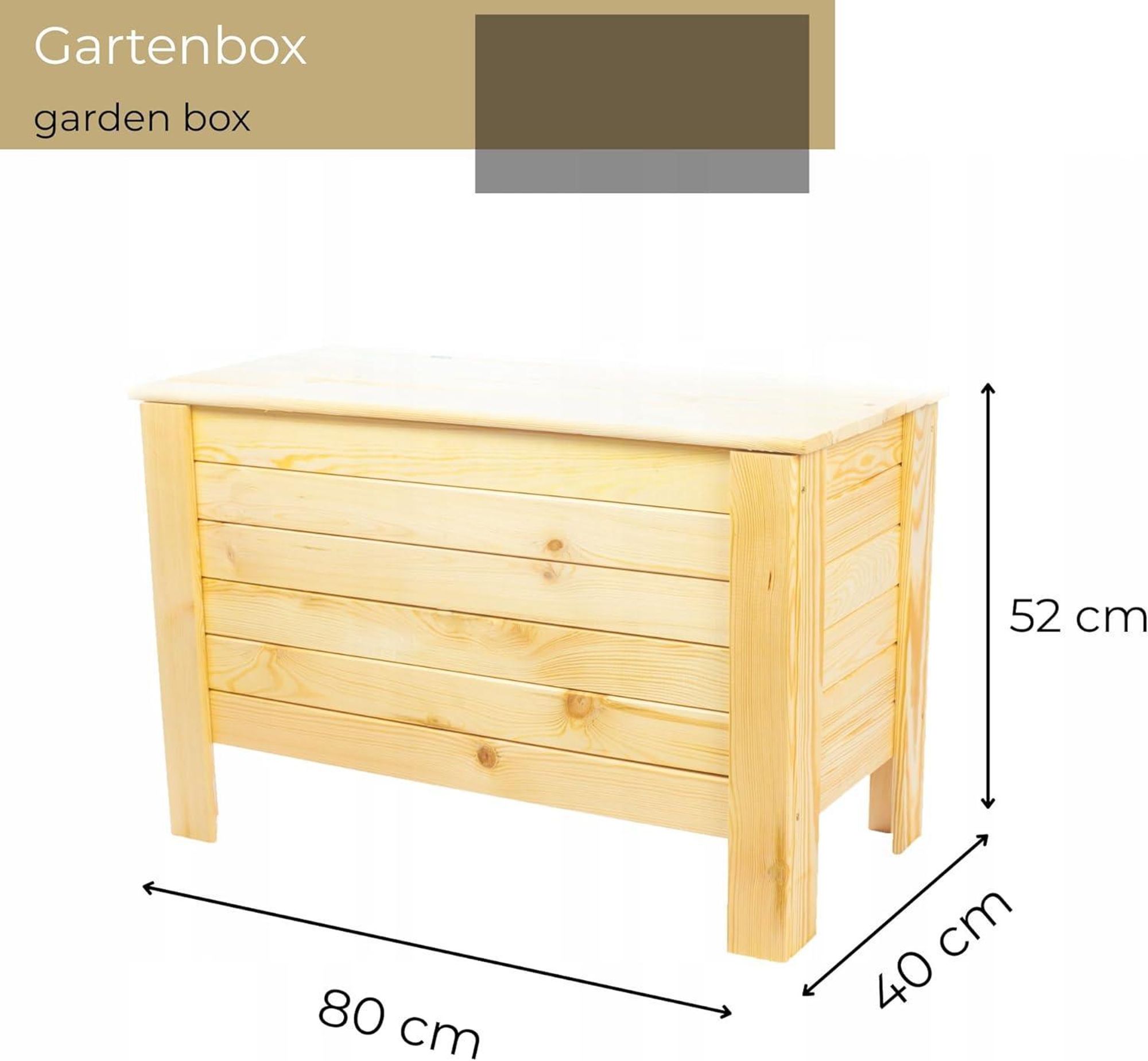 STOLMAK Gartenbox aus Holz 166 l 80x52x40 cm Schwarz Massivholz Kiefer Auflagenbox Kissenbox Holztruhe Aufbewahrungsbox Gartenmöbel