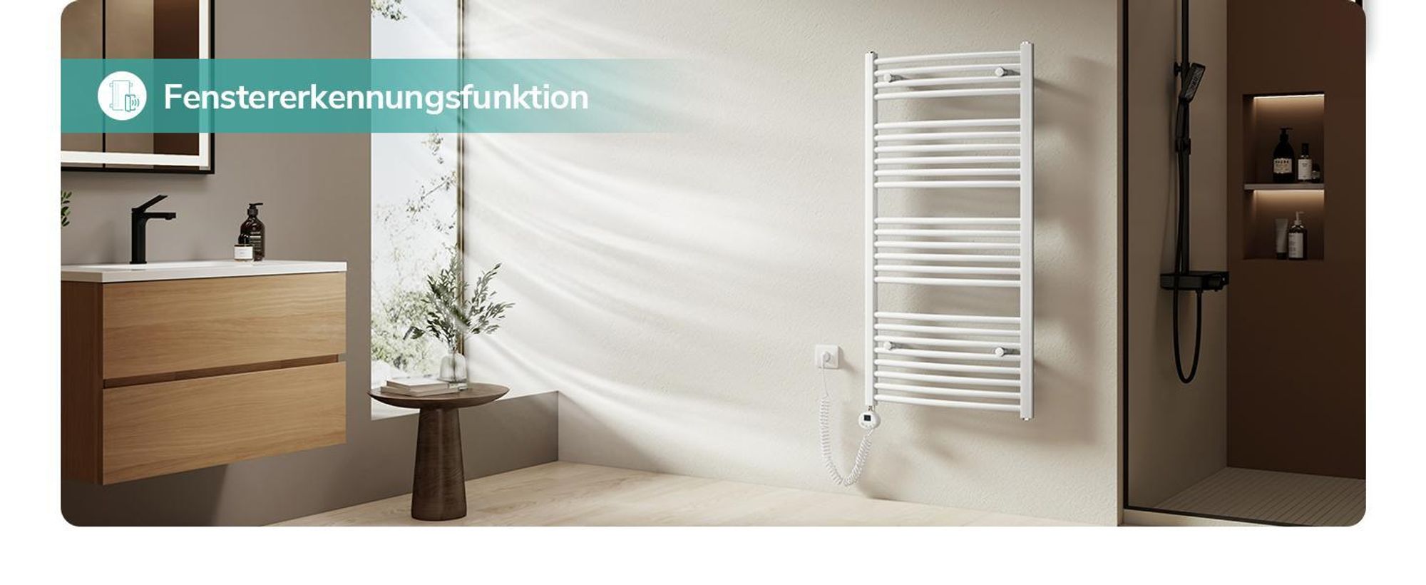 EMKE Badheizkörper Elektrisch gebogen Handtuchheizkörper 600W Wifi Steurung Intelligent Thermostat 120X60cm Weiß Handtuchwärmer