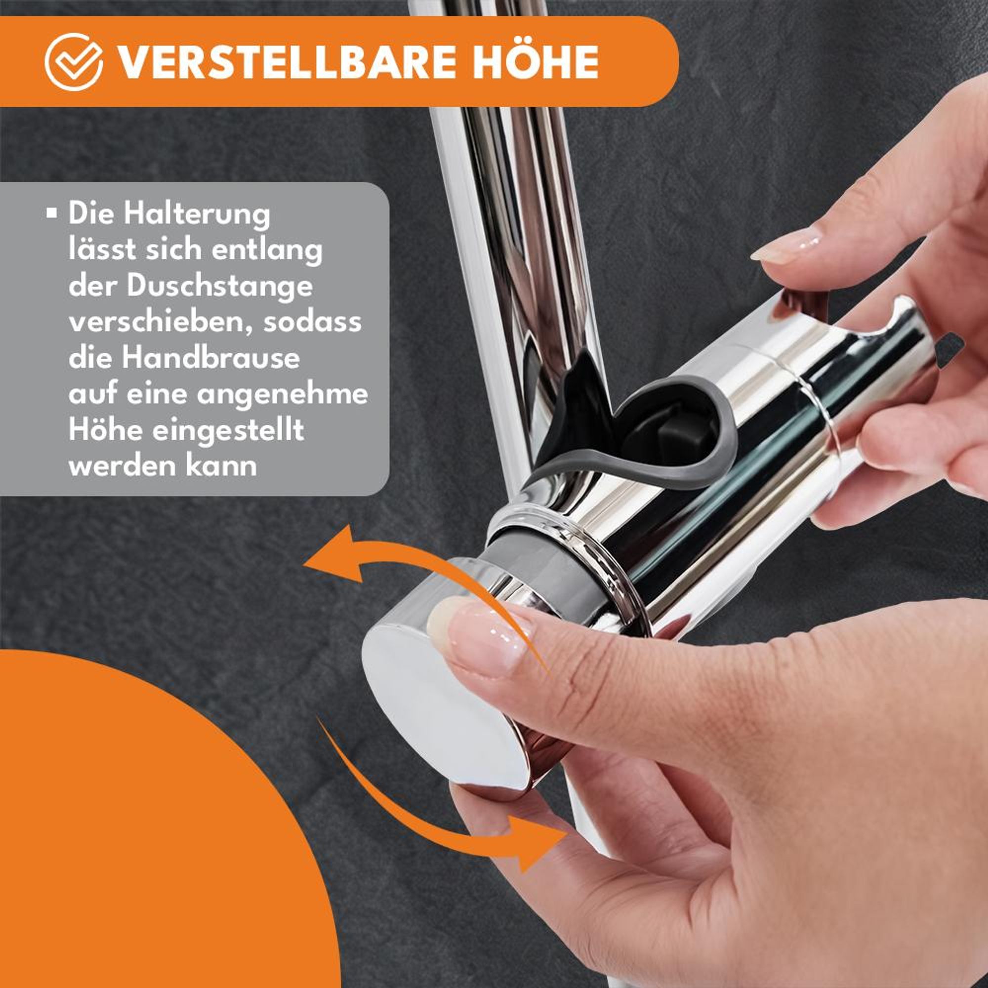 KRUMAD Duschkopfhalter Duschstange, Brausehalter, Duschkopfhalterung ohne Bohren, Brausehalter für Duschstange, Handbrause Halter, ABS, Verstellbar