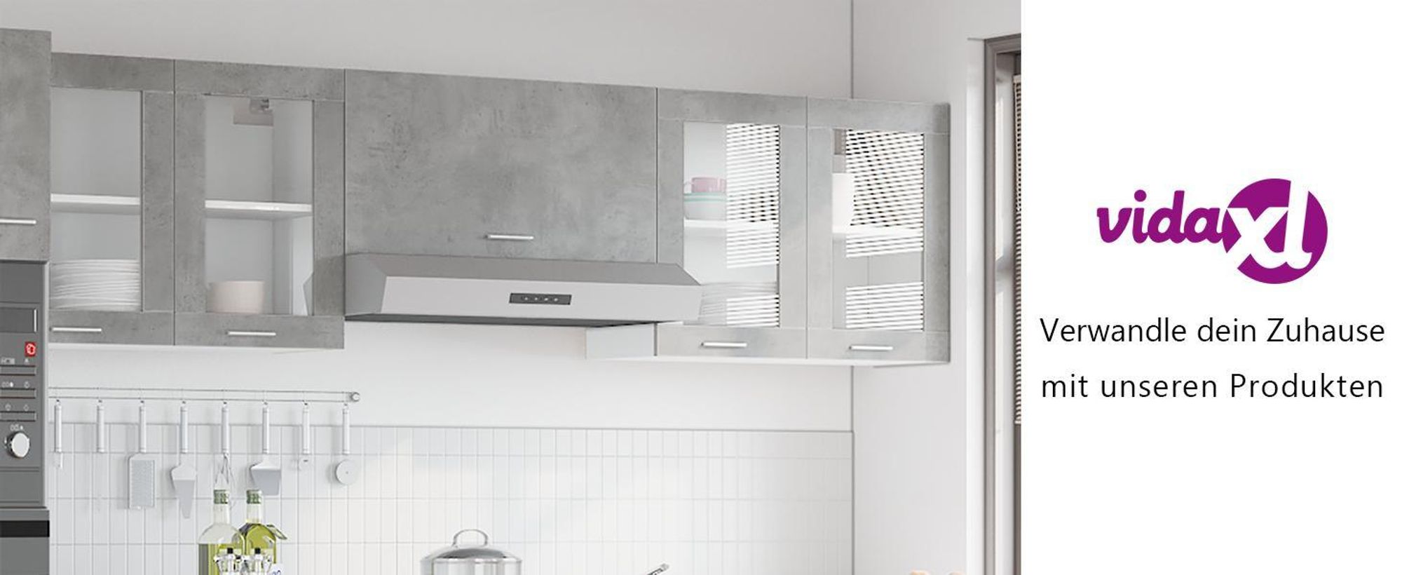 vidaXL Hängeglasschrank Lyon Betongrau 80x31x60 cm
