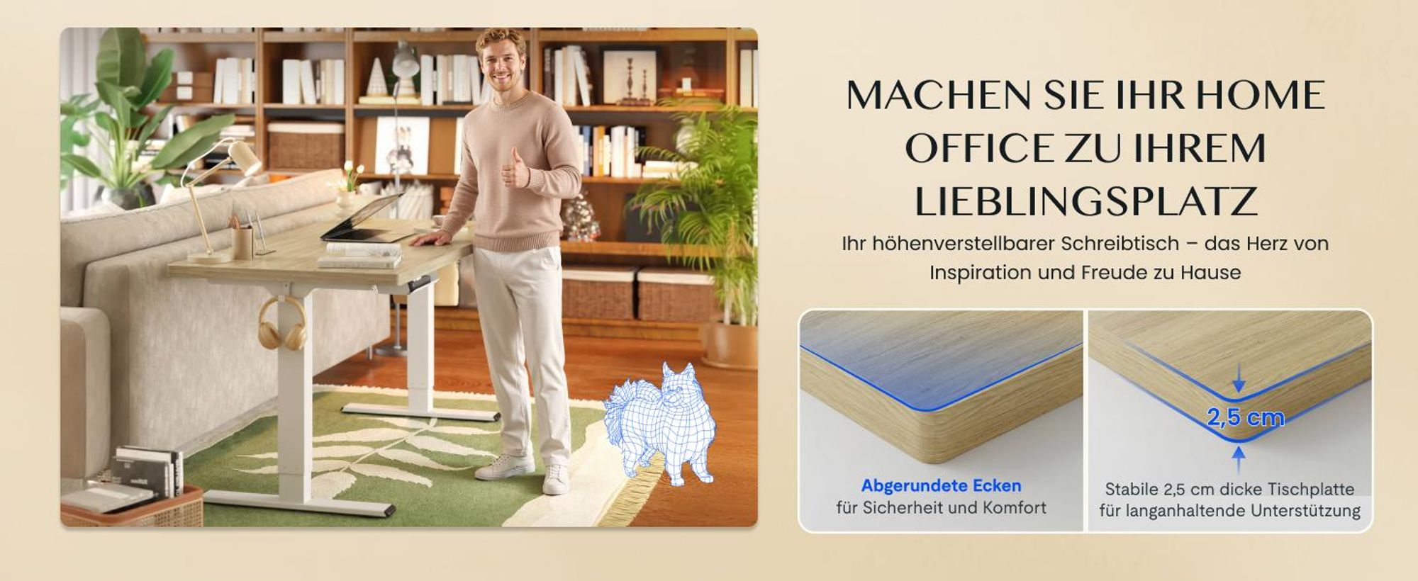 FLEXISPOT E1 Pro Elektrisch Höhenverstellbarer Schreibtisch EU, 120x80cm 25MM EINTEILIGE TISCHPLATTE Doppelmotor 120KG Tragkraft Natur-Eiche Optik