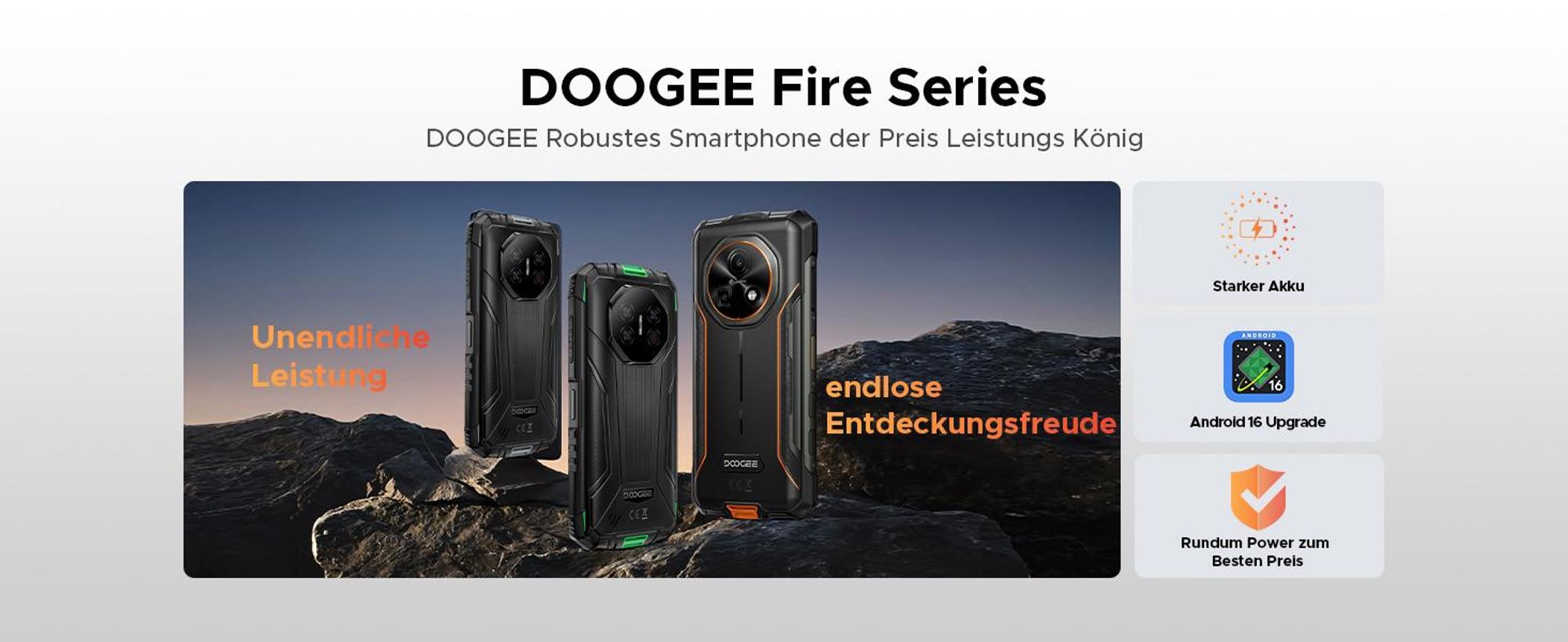 DOOGEE Fire 7 Outdoor Smartphone Handy, 5G, Android 16, IP68/IP69K, 6,6" 90Hz, 13000mAh, 36+128GB, 64MP, NFC, Fingerabdruck, Dual-SIM, ohne Vertrag