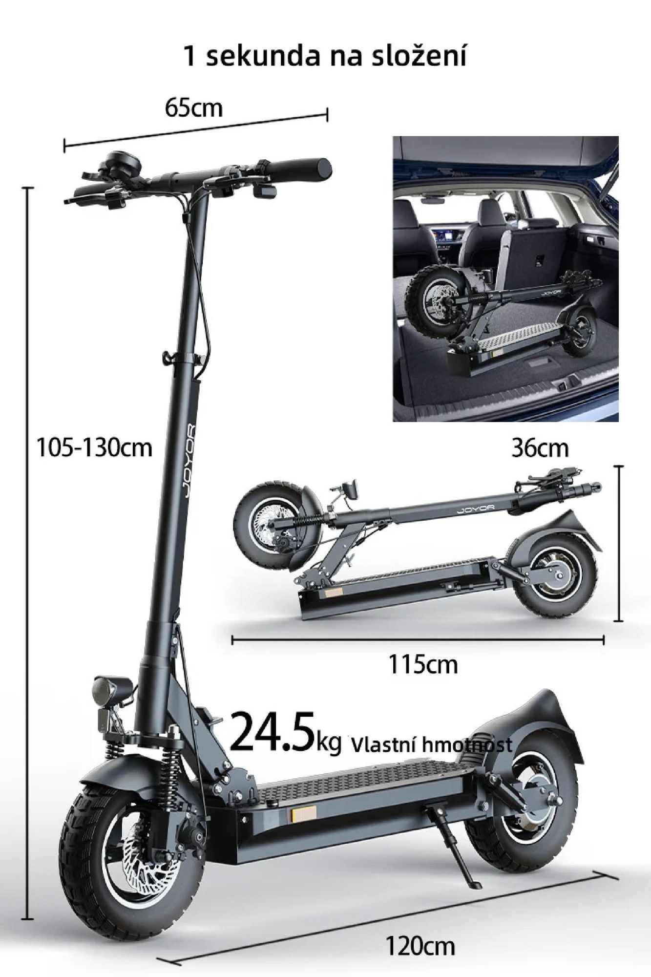 JOYOR Y8-S  ABE Skládací Elektrická koloběžka - 500W Motor 48V26AH Baterie 10 Palcové Pneumatiky - Černá