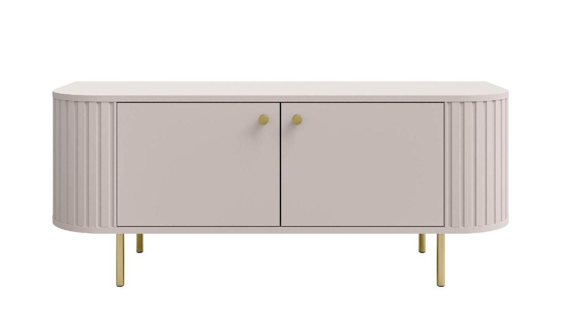 TV-Schrank OVALIO 302 123 cm Sandbeige – Abgerundete Seiten, geriffelt