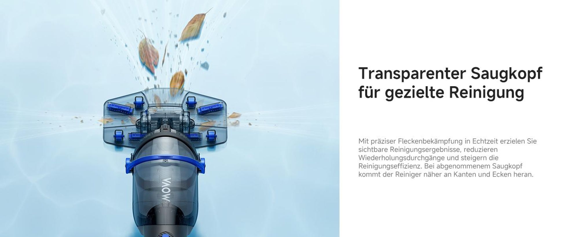 MOVA Handler V10 Kabelloser Poolsauger, 4.200 L/h Saugleistung, 60 Min Laufzeit, Transparenter Saugkopf, 1,8 m Teleskopgriff