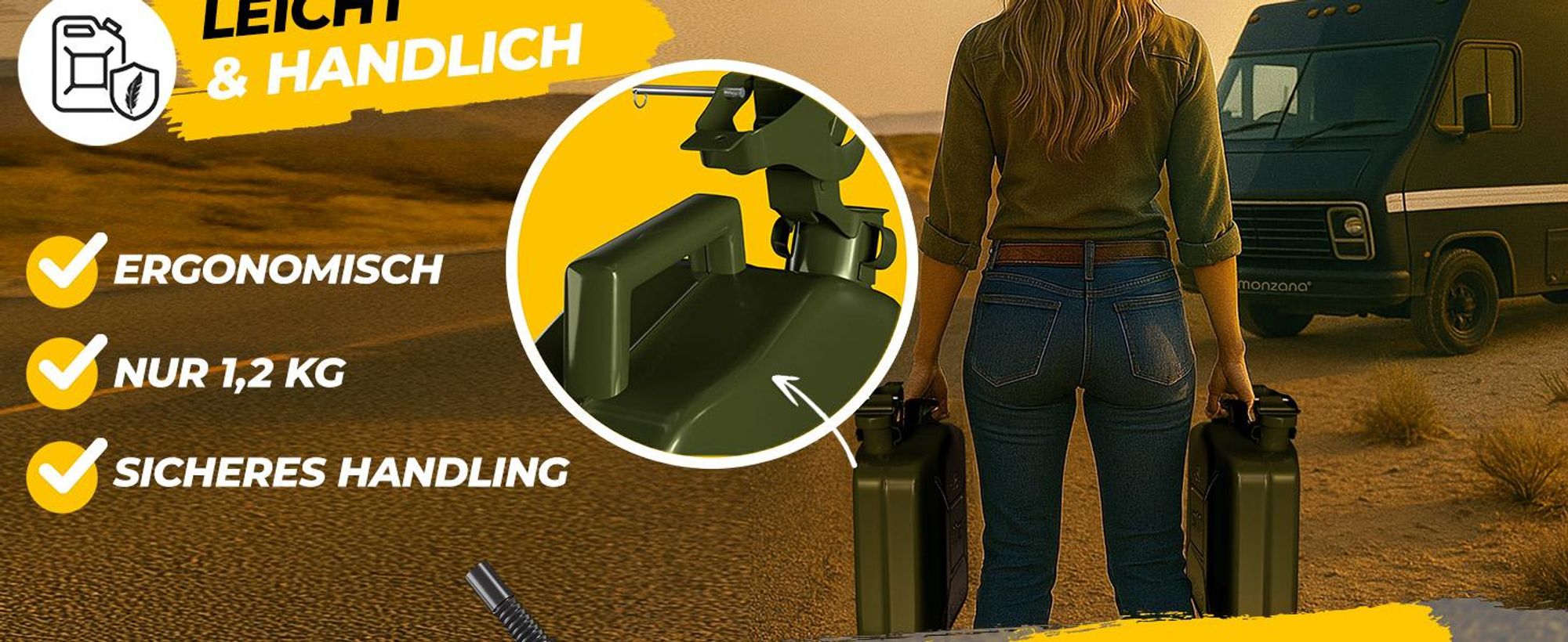 MONZANA® Benzinkanister 5L Metall mit Ausgießer UN-Zulassung Diesel Kraftstoffkanister Metallkanister Reservekanister