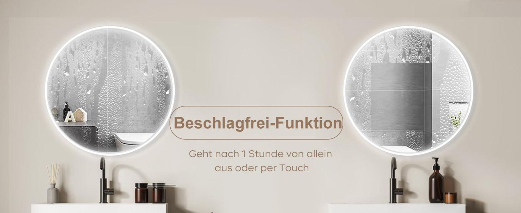 HOKO Badspiegel LED Antibeschlag Rund 60cm+LED Wechsel Warmweiß-Kaltweiß-Neutral 2700-6500K. Licht mit Touch Schalter/Wandschalter einschaltbar). Ulm